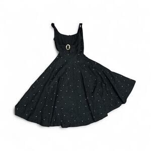 Vintage Miss Elliette BLACK LACE EMBELLISHED FULL SKIRT EVENING MIDI DRESS